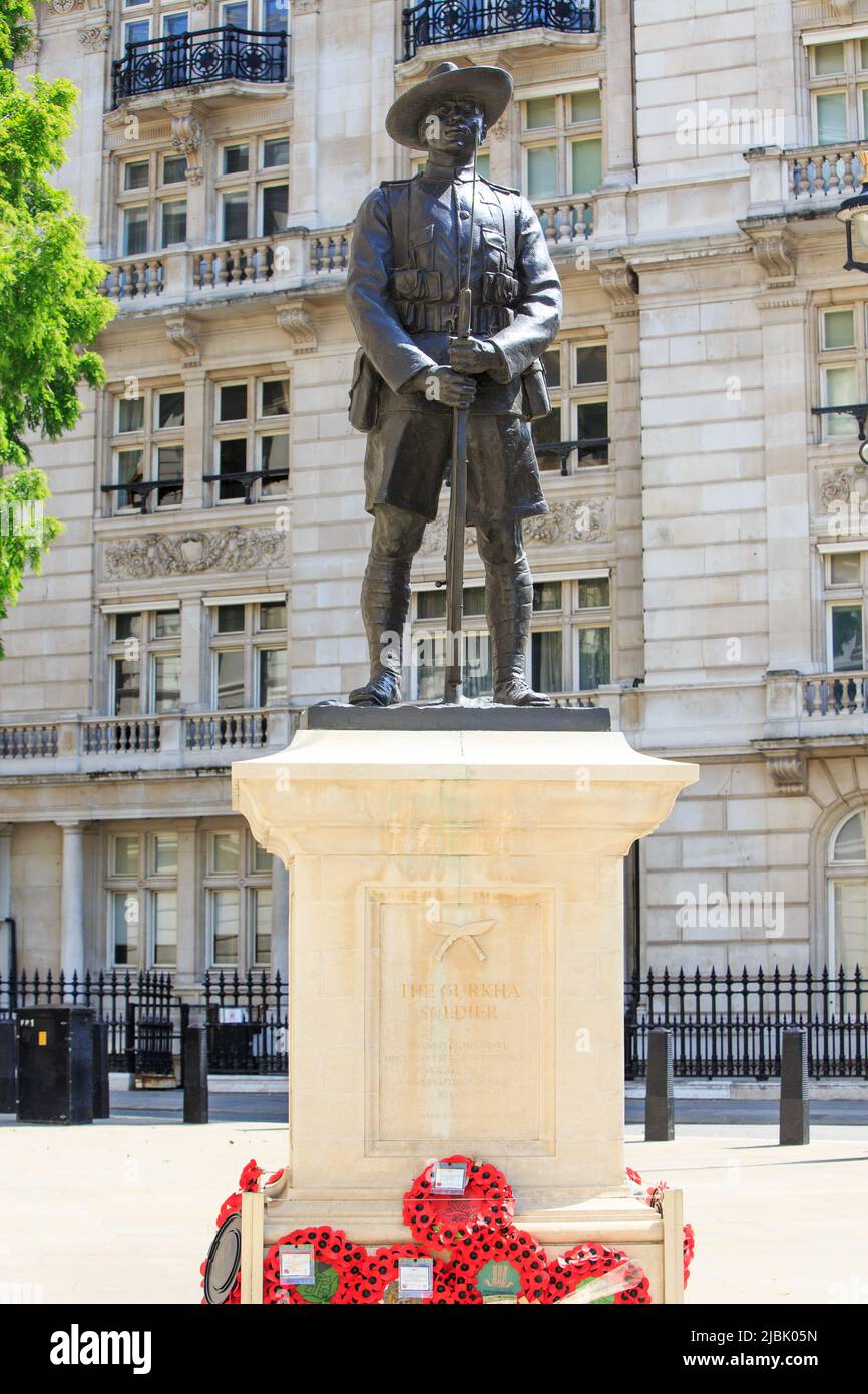 Whitehall, London, 2022.  The Memorial to the Brigade of Gurkhas on Horse Guards Avenue, Whitehall, London,and  was unveiled by Queen Elizabeth II Stock Photo