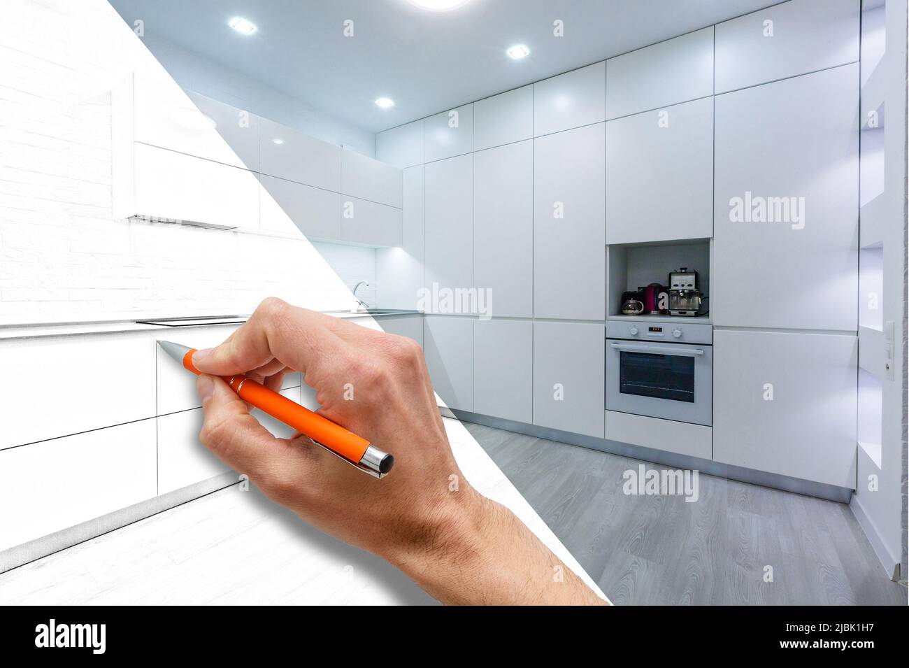 Before and after renovation modern office interior sketch. Repairs ...