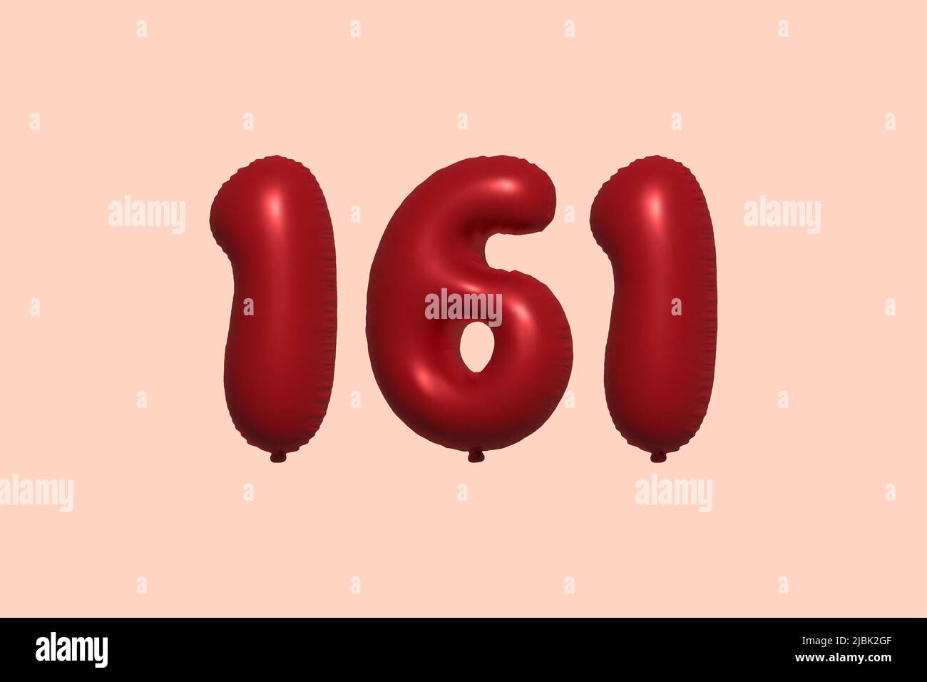 161 3d number balloon made of realistic metallic air balloon 3d rendering. 3D Red helium balloons for sale decoration Party Birthday, Celebrate anniversary, Wedding Holiday. Vector illustration Stock Vector