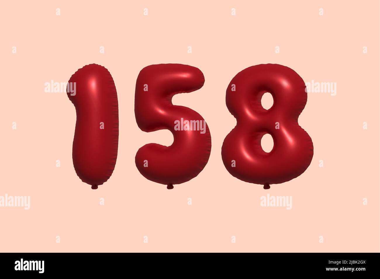 158 3d number balloon made of realistic metallic air balloon 3d rendering. 3D Red helium balloons for sale decoration Party Birthday, Celebrate anniversary, Wedding Holiday. Vector illustration Stock Vector