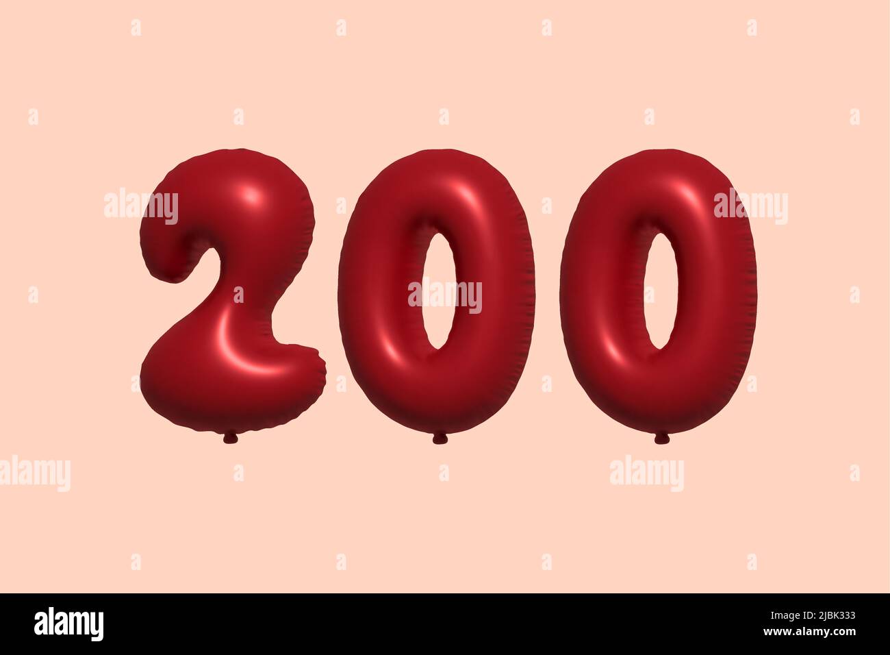 200 3d number balloon made of realistic metallic air balloon 3d rendering. 3D Red helium balloons for sale decoration Party Birthday, Celebrate anniversary, Wedding Holiday. Vector illustration Stock Vector