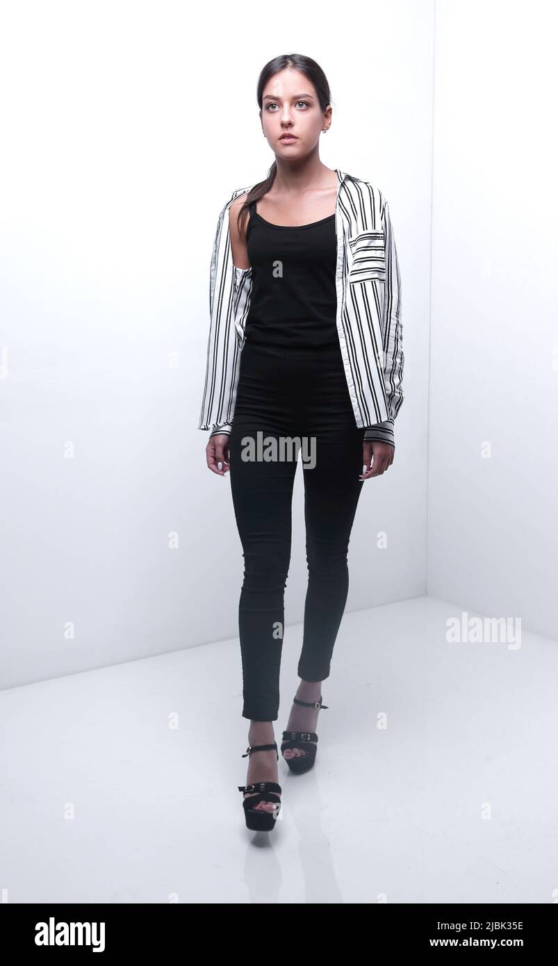 sad young woman walking forward Stock Photo - Alamy