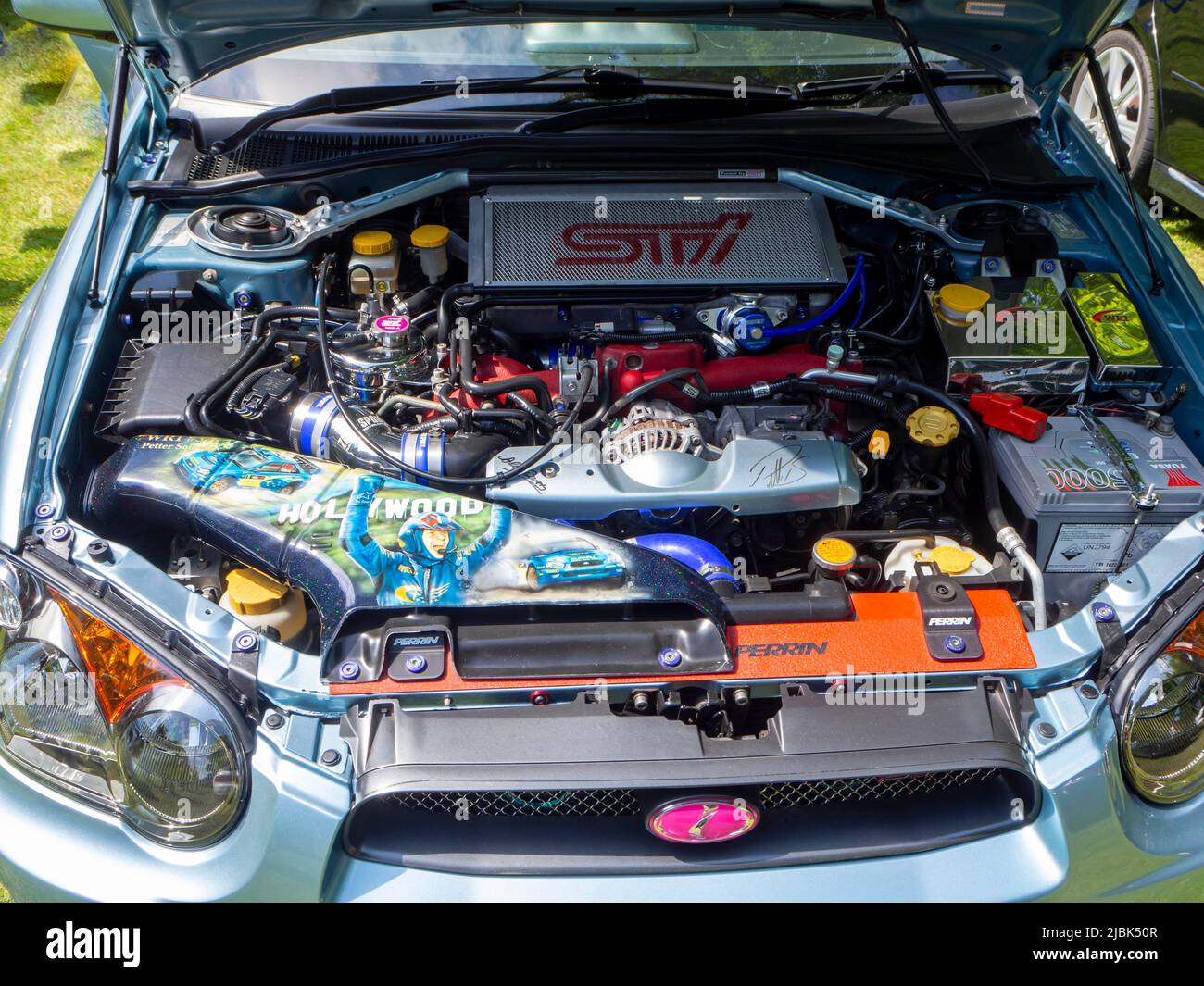 Subaru STI displaying its engine Stock Photo