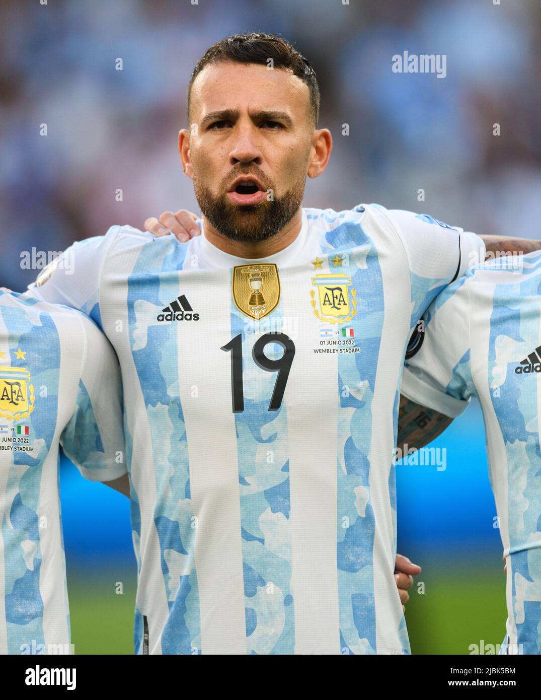 01 Jun 2022 - Italy v Argentina - Finalissima - Wembley Stadium Nicolas Otamendi during the match against Italy at Wembley Stadium. Pic: Mark Pain Stock Photo