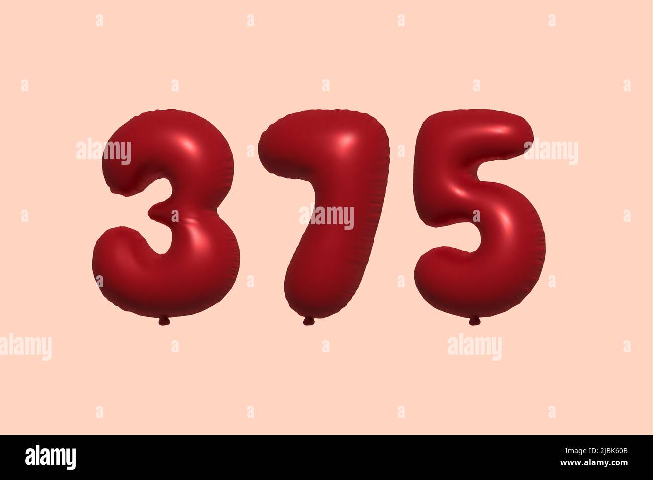 375 3d number balloon made of realistic metallic air balloon 3d rendering. 3D Red helium balloons for sale decoration Party Birthday, Celebrate anniversary, Wedding Holiday. Vector illustration Stock Vector