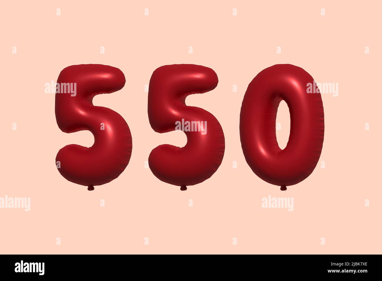 550 3d number balloon made of realistic metallic air balloon 3d rendering. 3D Red helium balloons for sale decoration Party Birthday, Celebrate anniversary, Wedding Holiday. Vector illustration Stock Vector