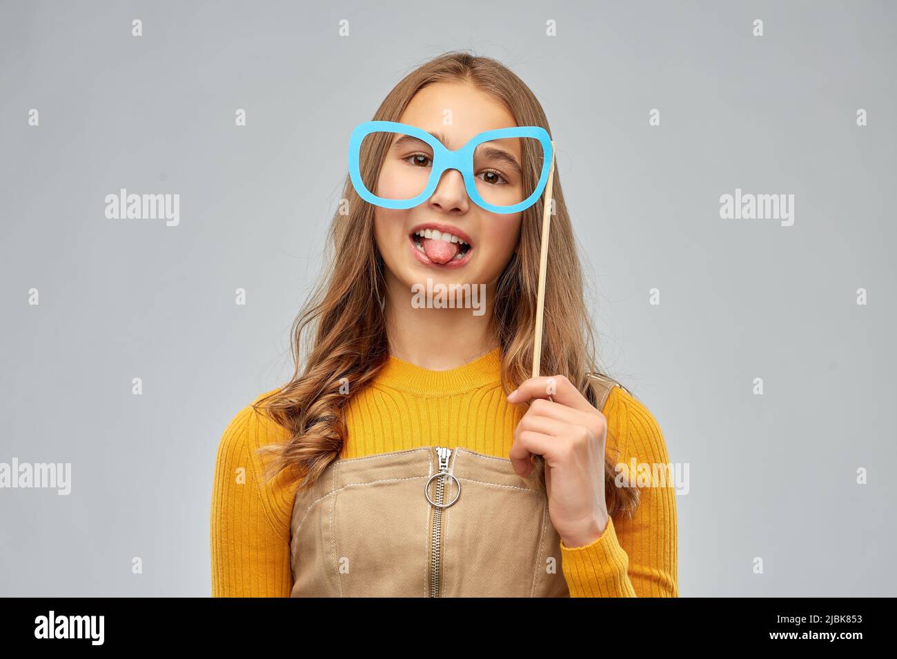 smiling teenage girl with big glasses Stock Photo