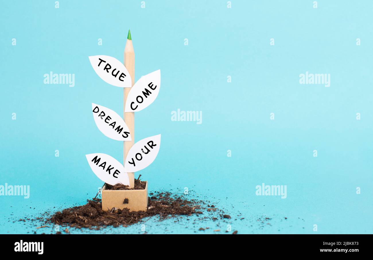 The phrase make your dreams come true is standing on the leaves of the