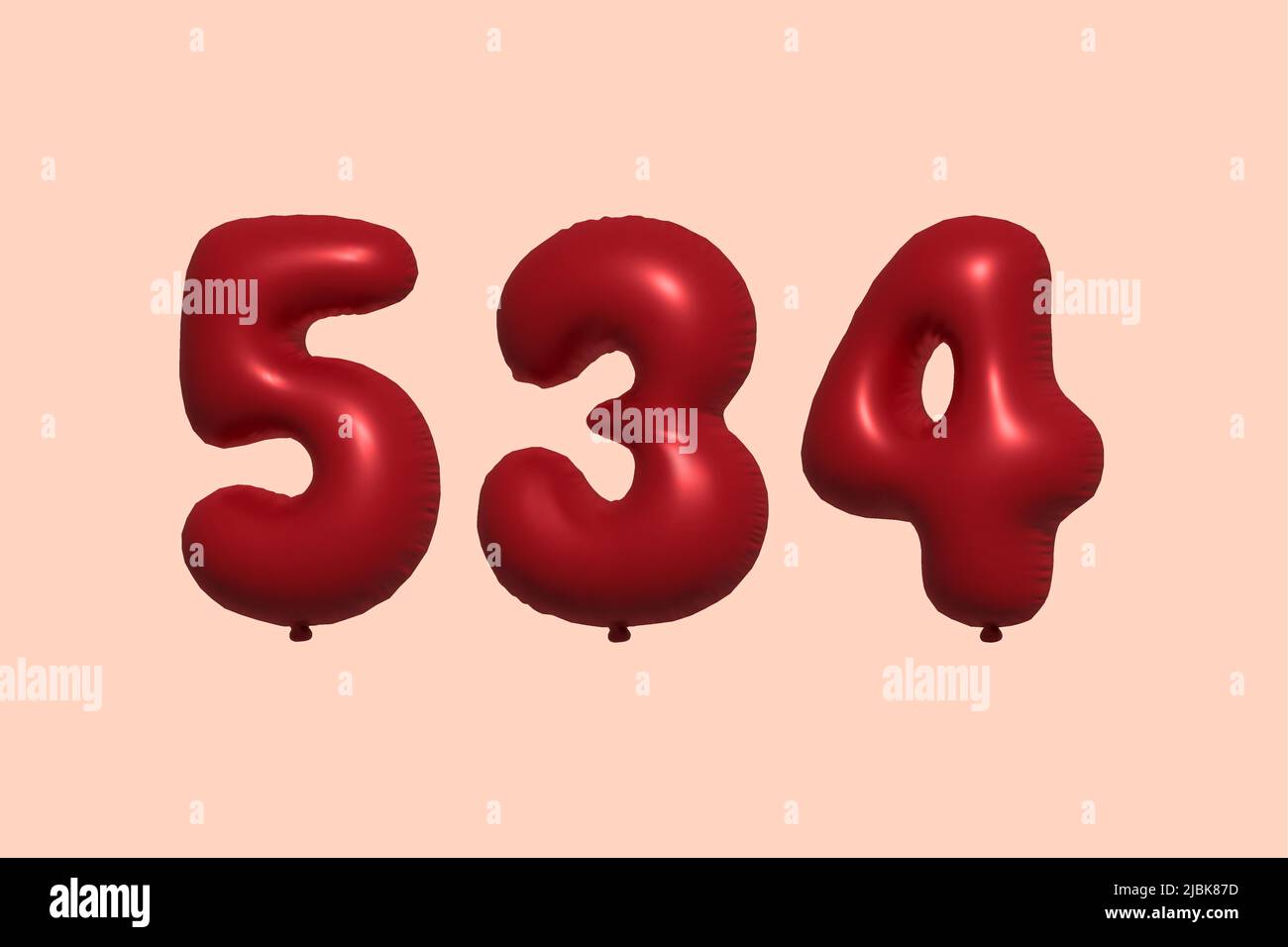 534 3d number balloon made of realistic metallic air balloon 3d rendering. 3D Red helium balloons for sale decoration Party Birthday, Celebrate anniversary, Wedding Holiday. Vector illustration Stock Vector