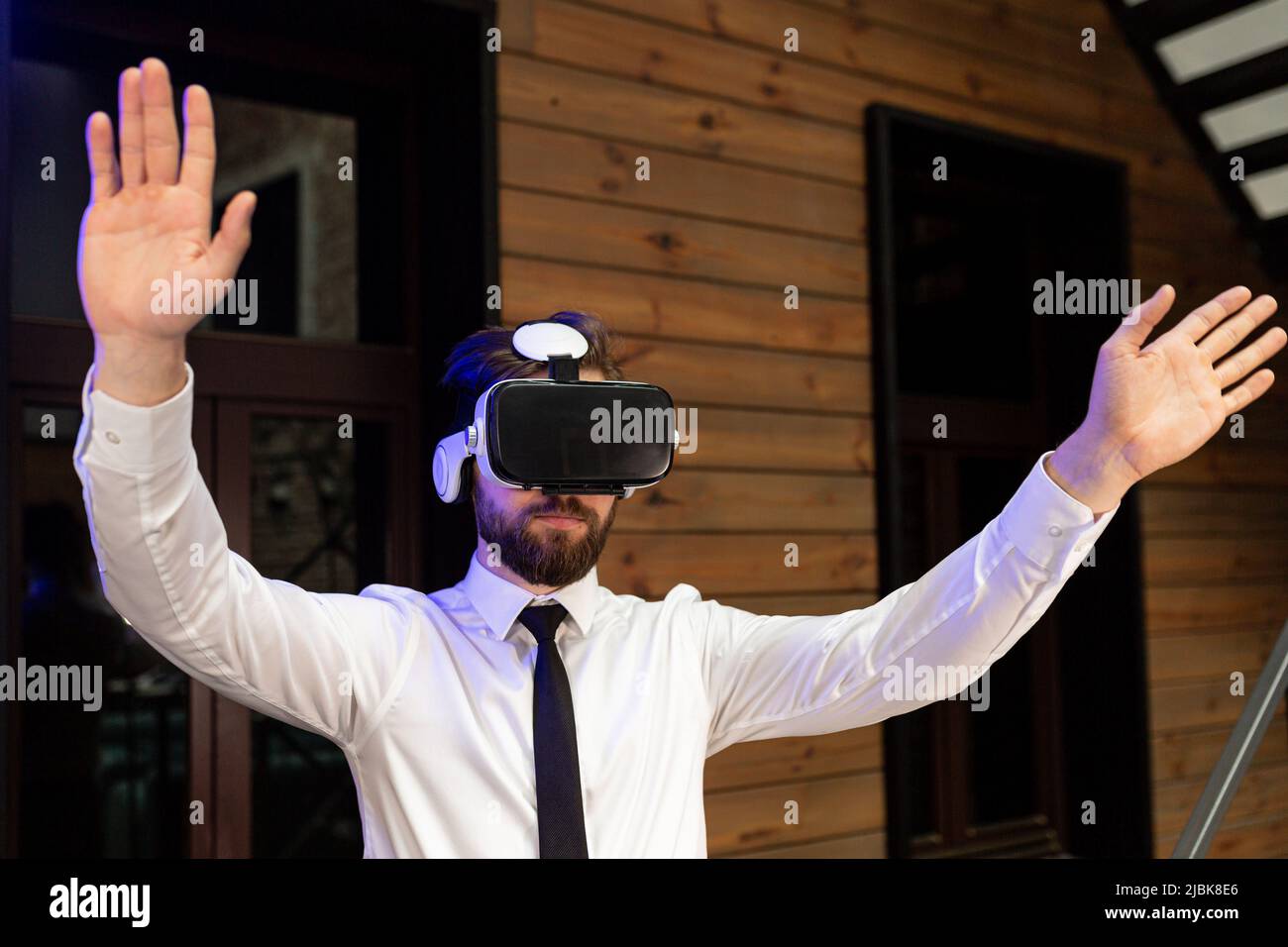Vr Prom A man office manager in formal clothing wearing virtual reality vr ...