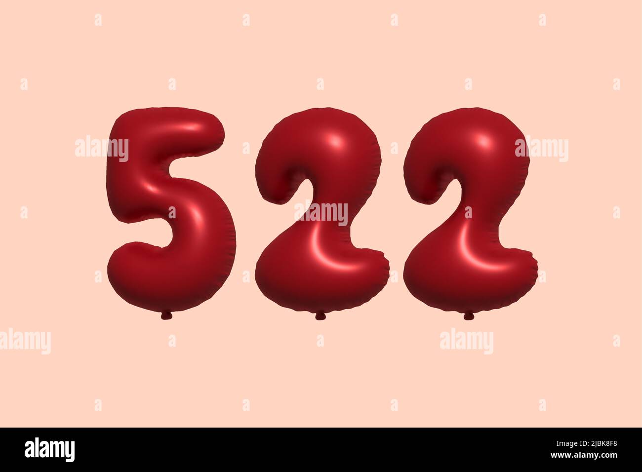 522 3d number balloon made of realistic metallic air balloon 3d rendering. 3D Red helium balloons for sale decoration Party Birthday, Celebrate anniversary, Wedding Holiday. Vector illustration Stock Vector