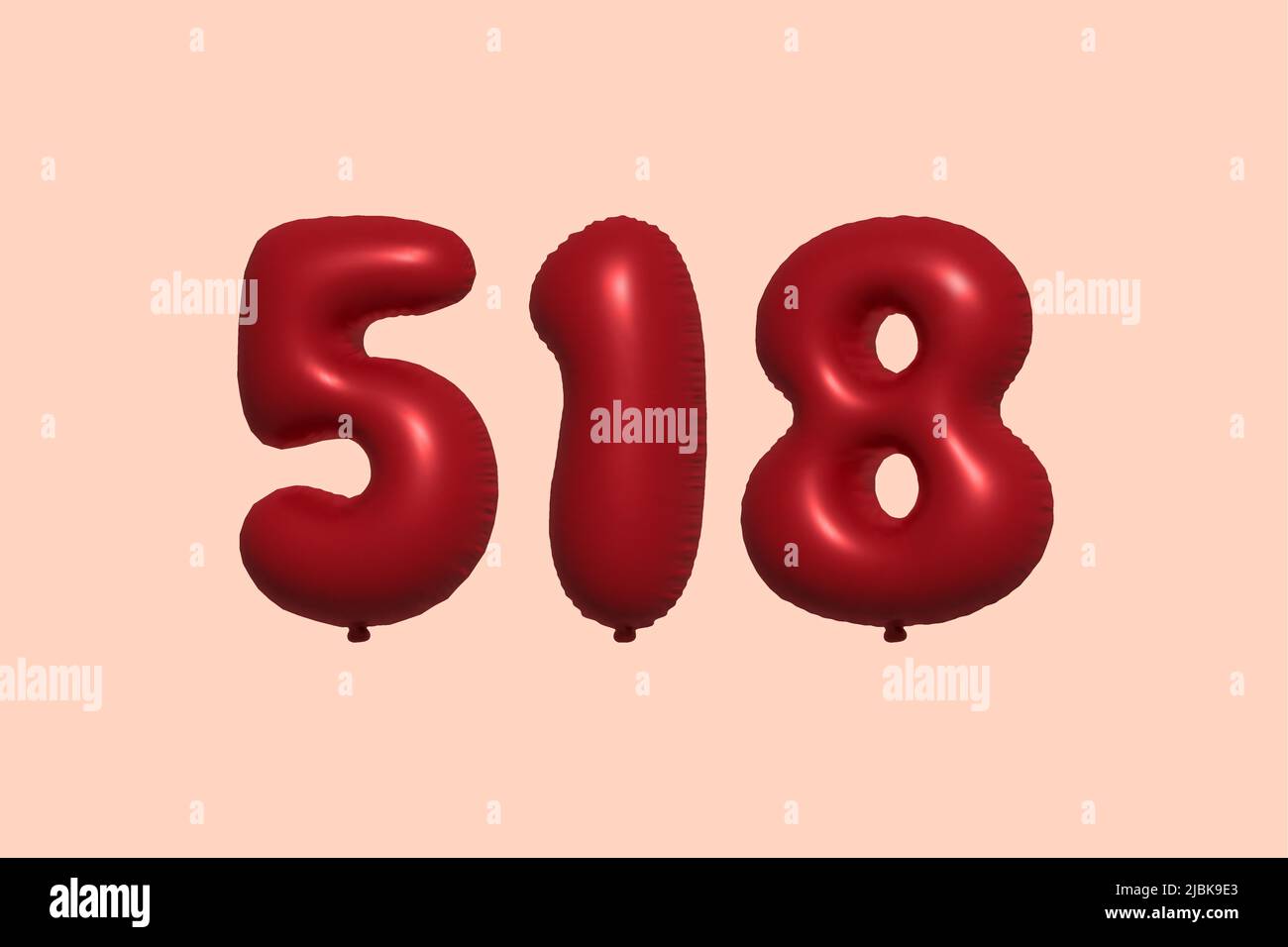 518 3d number balloon made of realistic metallic air balloon 3d rendering. 3D Red helium balloons for sale decoration Party Birthday, Celebrate anniversary, Wedding Holiday. Vector illustration Stock Vector