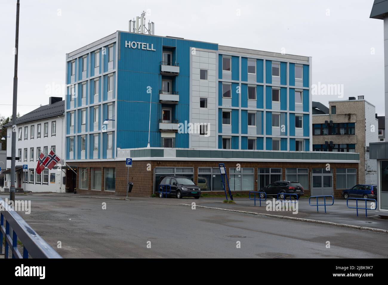 Hotel in Finnsnes, Troms, Norway. In a characteristic retro style. Stock Photo