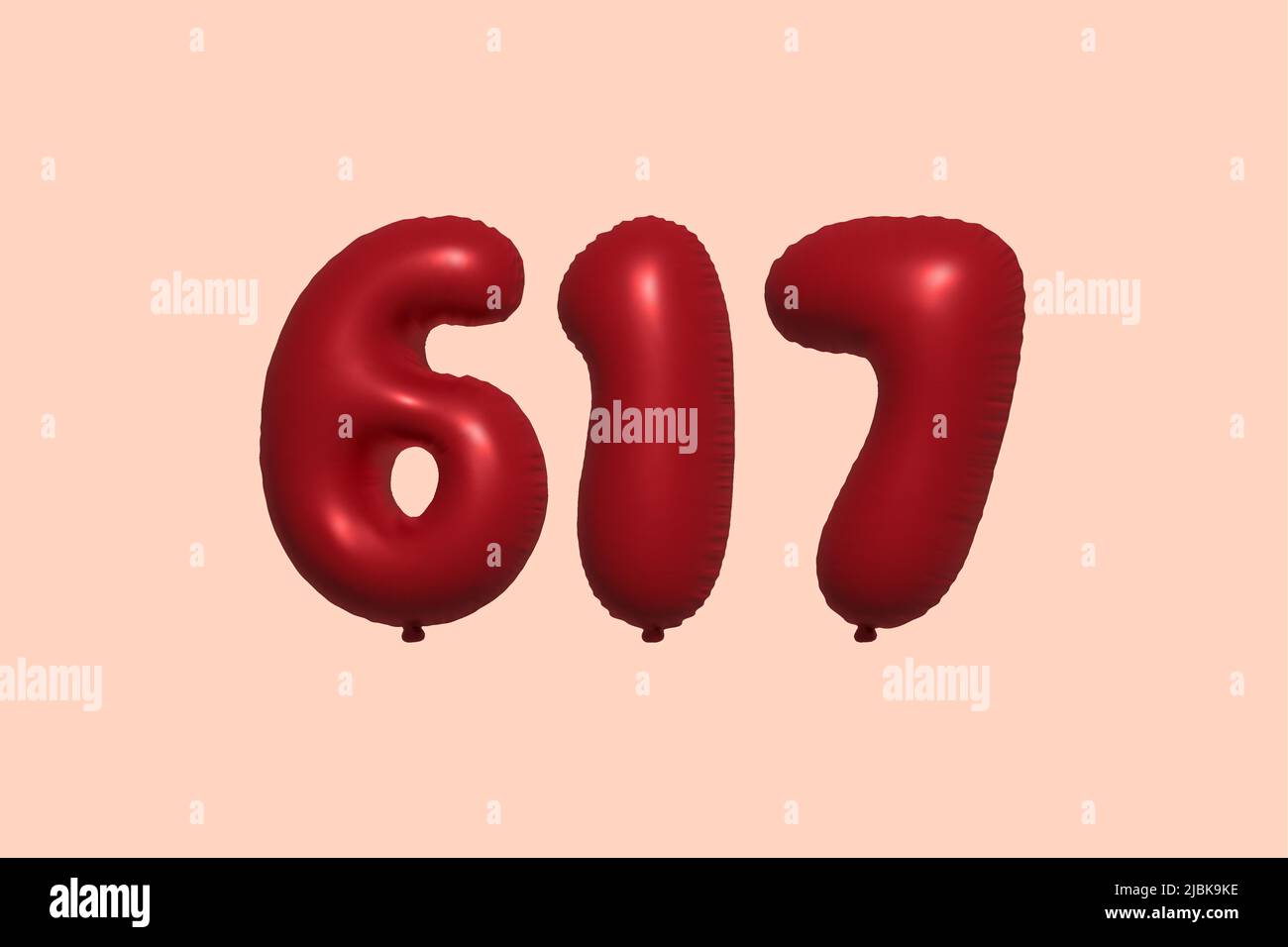 617 3d number balloon made of realistic metallic air balloon 3d rendering. 3D Red helium balloons for sale decoration Party Birthday, Celebrate anniversary, Wedding Holiday. Vector illustration Stock Vector