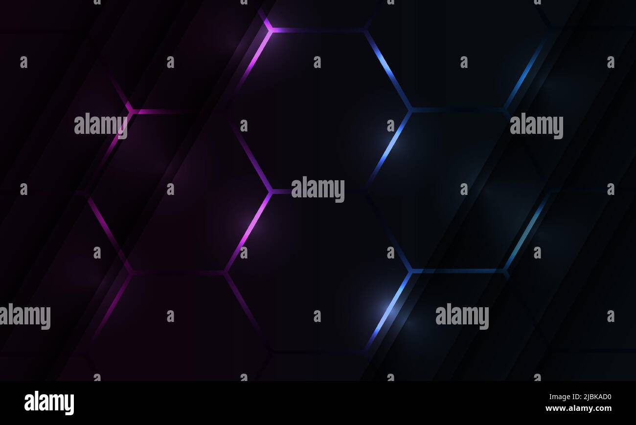 Dark hexagon gaming abstract vector background with pink and blue ...