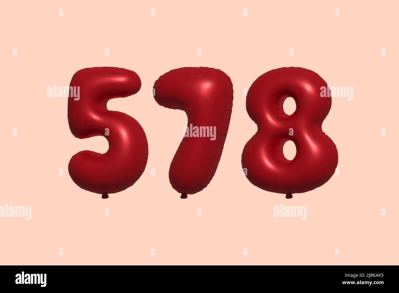 578 3d number balloon made of realistic metallic air balloon 3d rendering. 3D Red helium balloons for sale decoration Party Birthday, Celebrate anniversary, Wedding Holiday. Vector illustration Stock Vector