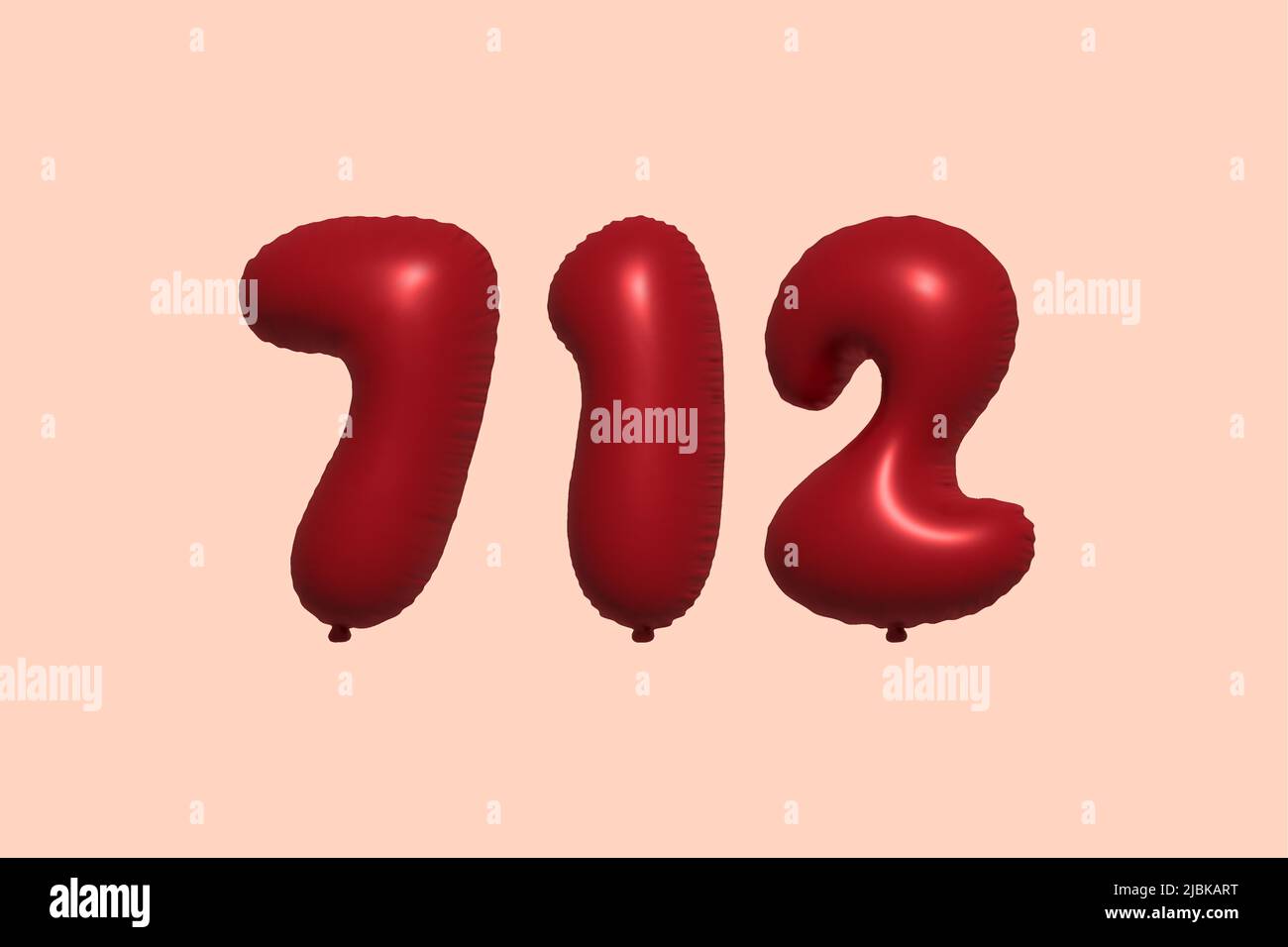 712 3d number balloon made of realistic metallic air balloon 3d rendering. 3D Red helium balloons for sale decoration Party Birthday, Celebrate anniversary, Wedding Holiday. Vector illustration Stock Vector