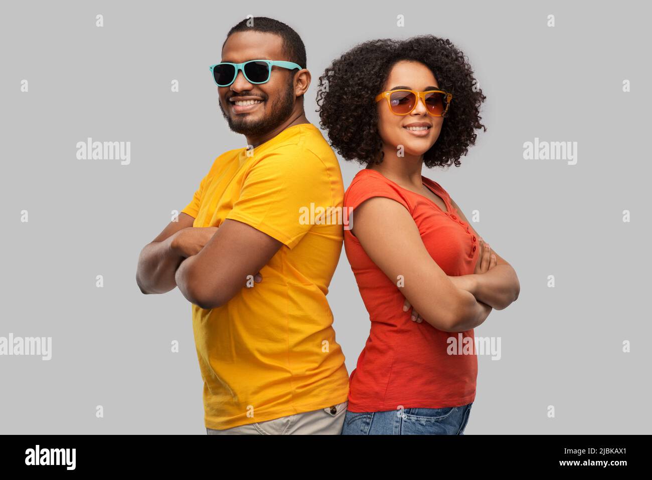 happy african american couple in sunglasses Stock Photo - Alamy