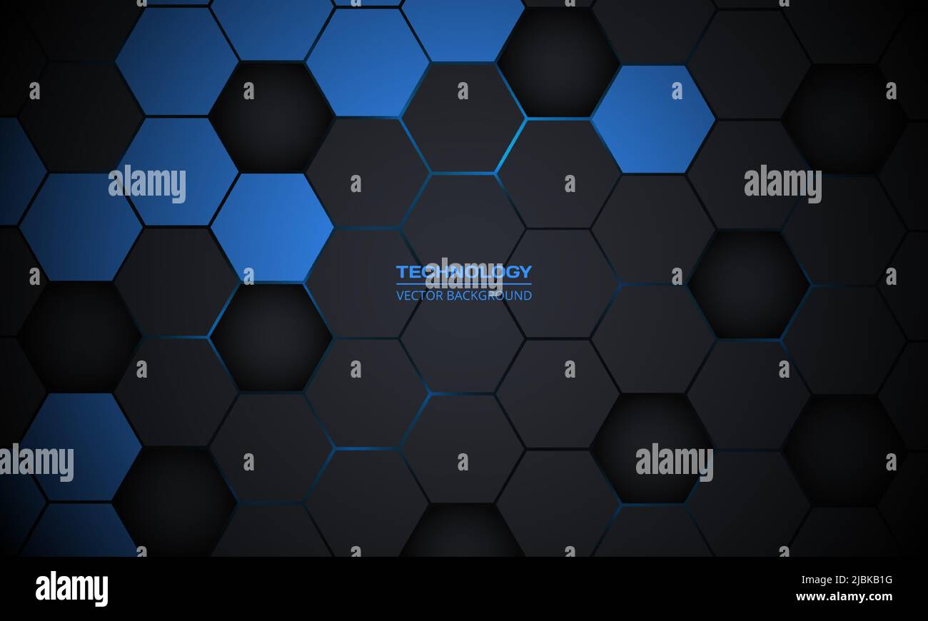 Dark gray and blue hexagonal technology abstract vector background ...