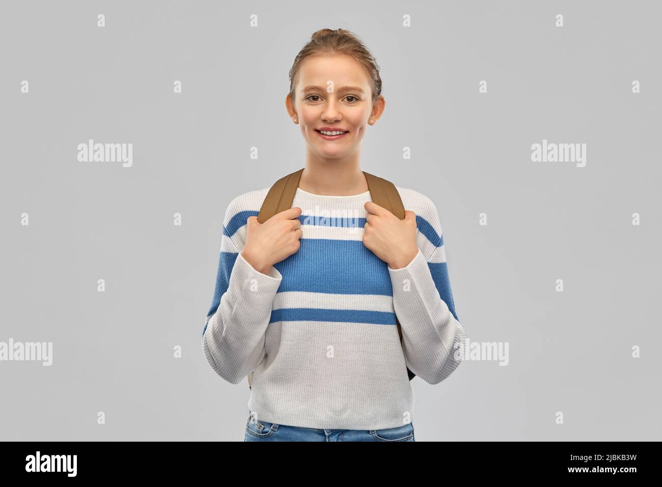 smiling teenage student girl with school bag Stock Photo - Alamy