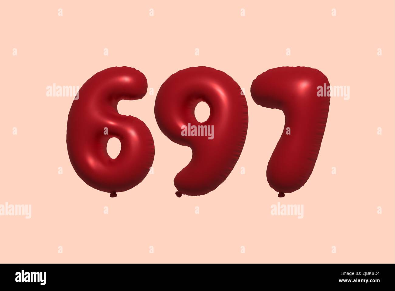 697 3d number balloon made of realistic metallic air balloon 3d rendering. 3D Red helium balloons for sale decoration Party Birthday, Celebrate anniversary, Wedding Holiday. Vector illustration Stock Vector