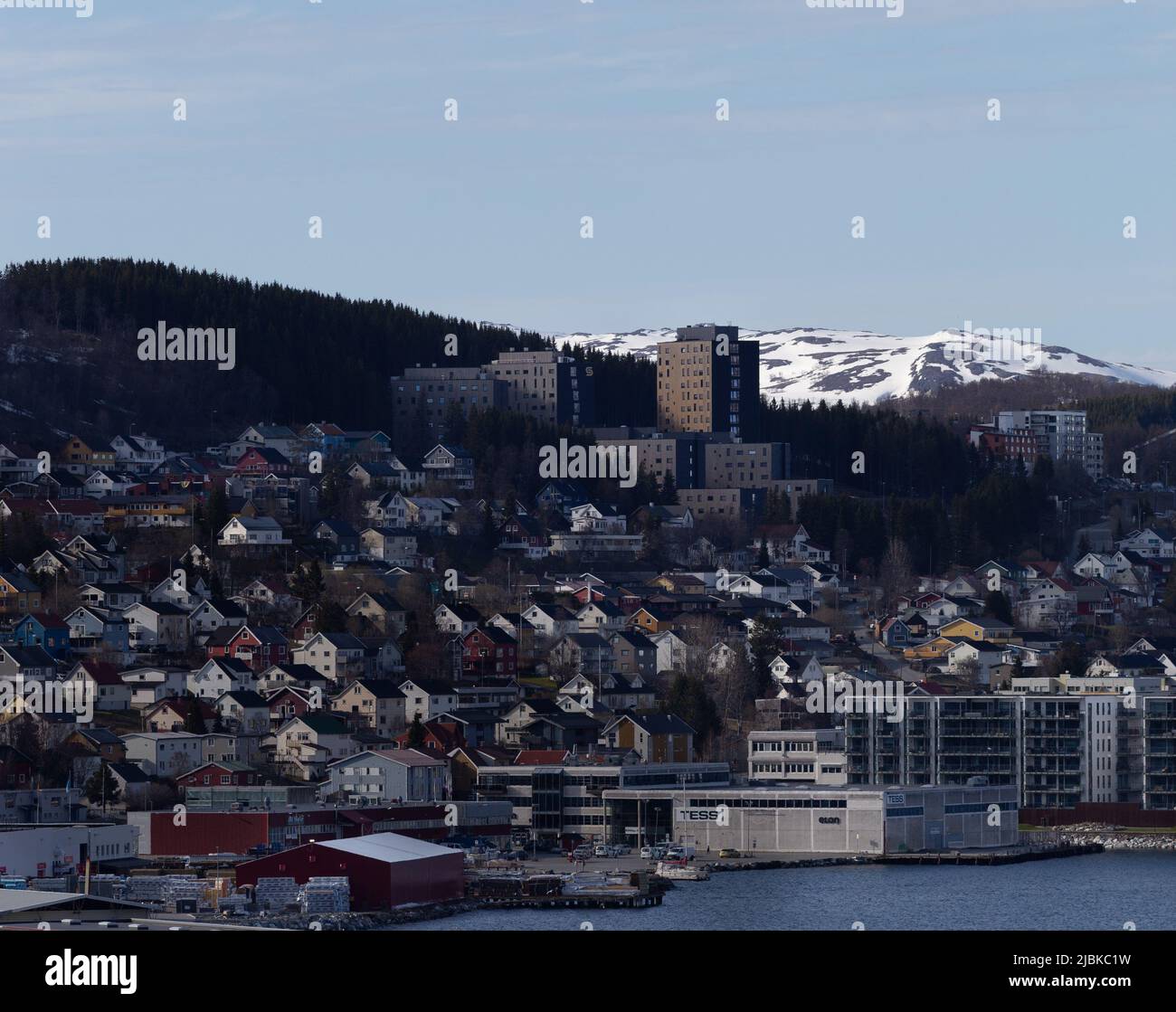 Student housing in Tromsø, built with massive wood/gluelam in an environmental friendly construction process. Stock Photo