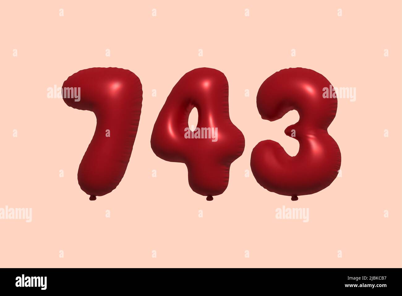 743 3d number balloon made of realistic metallic air balloon 3d rendering. 3D Red helium balloons for sale decoration Party Birthday, Celebrate anniversary, Wedding Holiday. Vector illustration Stock Vector