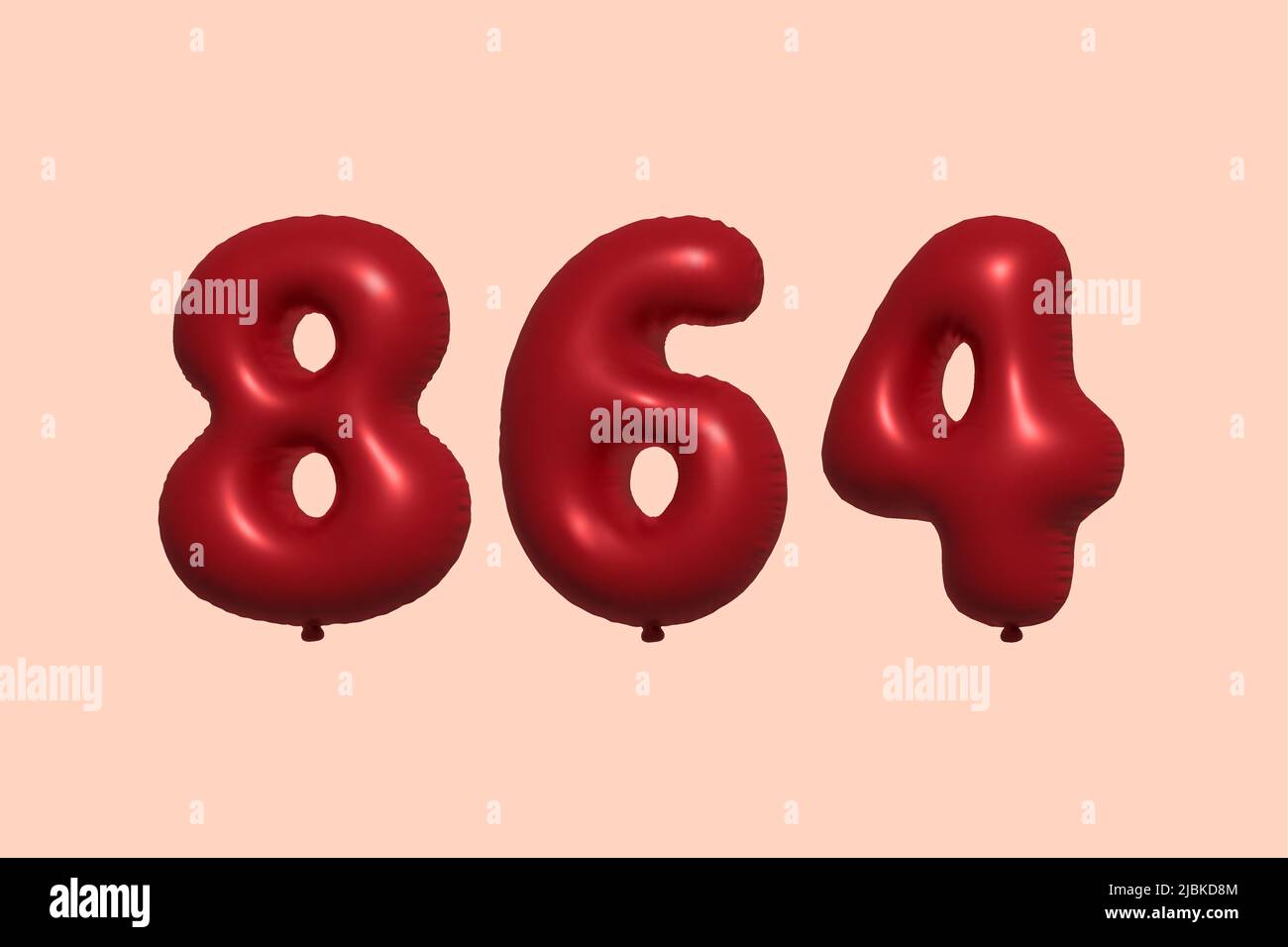 864 3d number balloon made of realistic metallic air balloon 3d rendering. 3D Red helium balloons for sale decoration Party Birthday, Celebrate anniversary, Wedding Holiday. Vector illustration Stock Vector