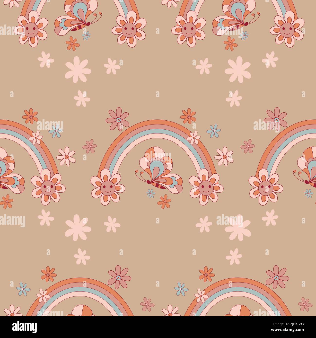 Hippie flowers boho seamless background. floral retro pattern