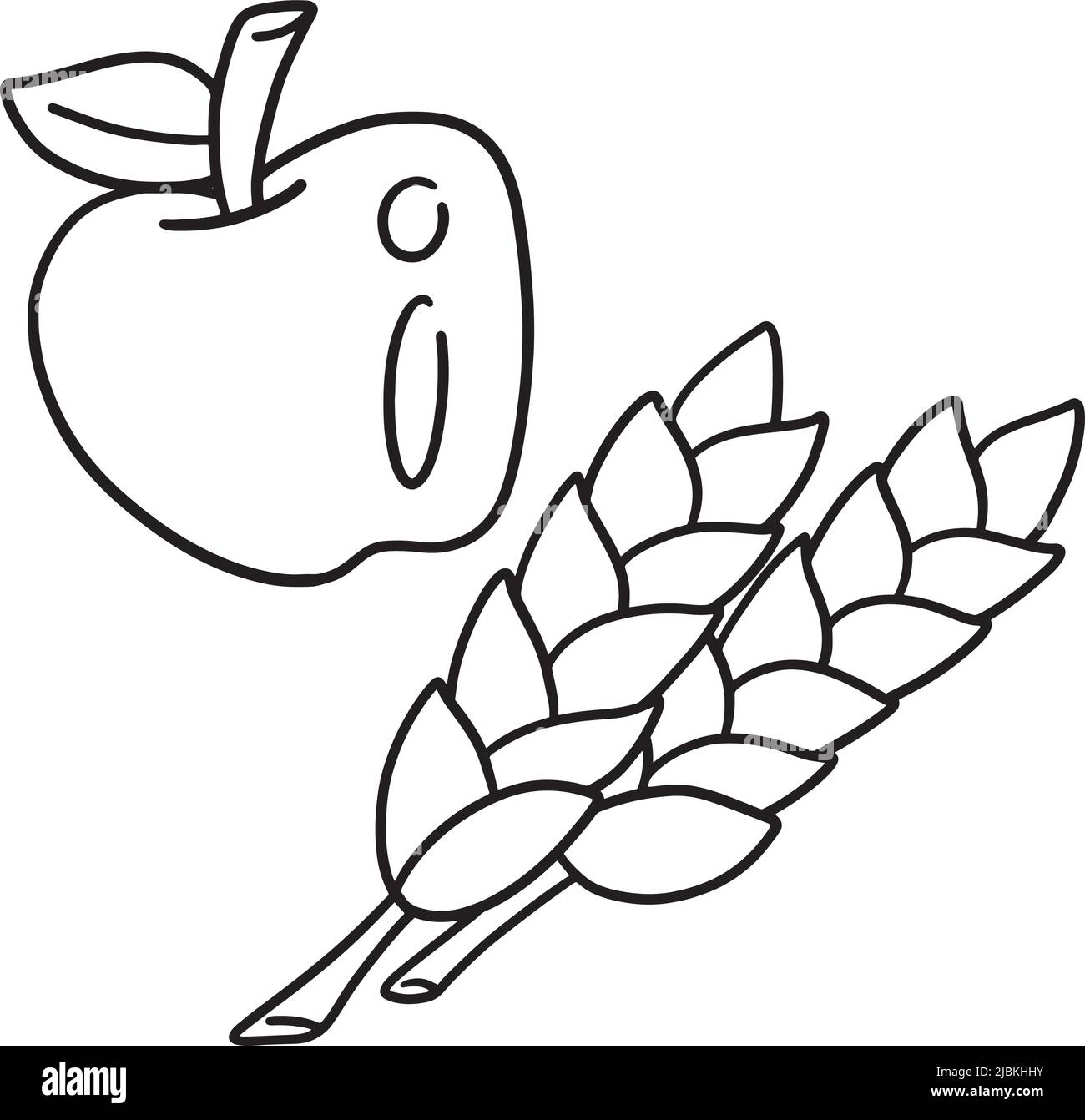 Thanksgiving Apple And Wheat Isolated Coloring Stock Vector