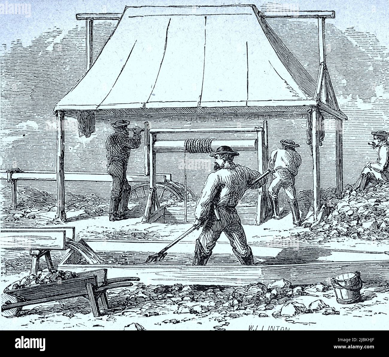Goldgräber in Kalifornien, im Jahre 1880, Amerika, digital restaurierte Reproduktion einer Originalvorlage aus dem 19. Jahrhundert, genaues Originaldatum nicht bekannt Stock Photo