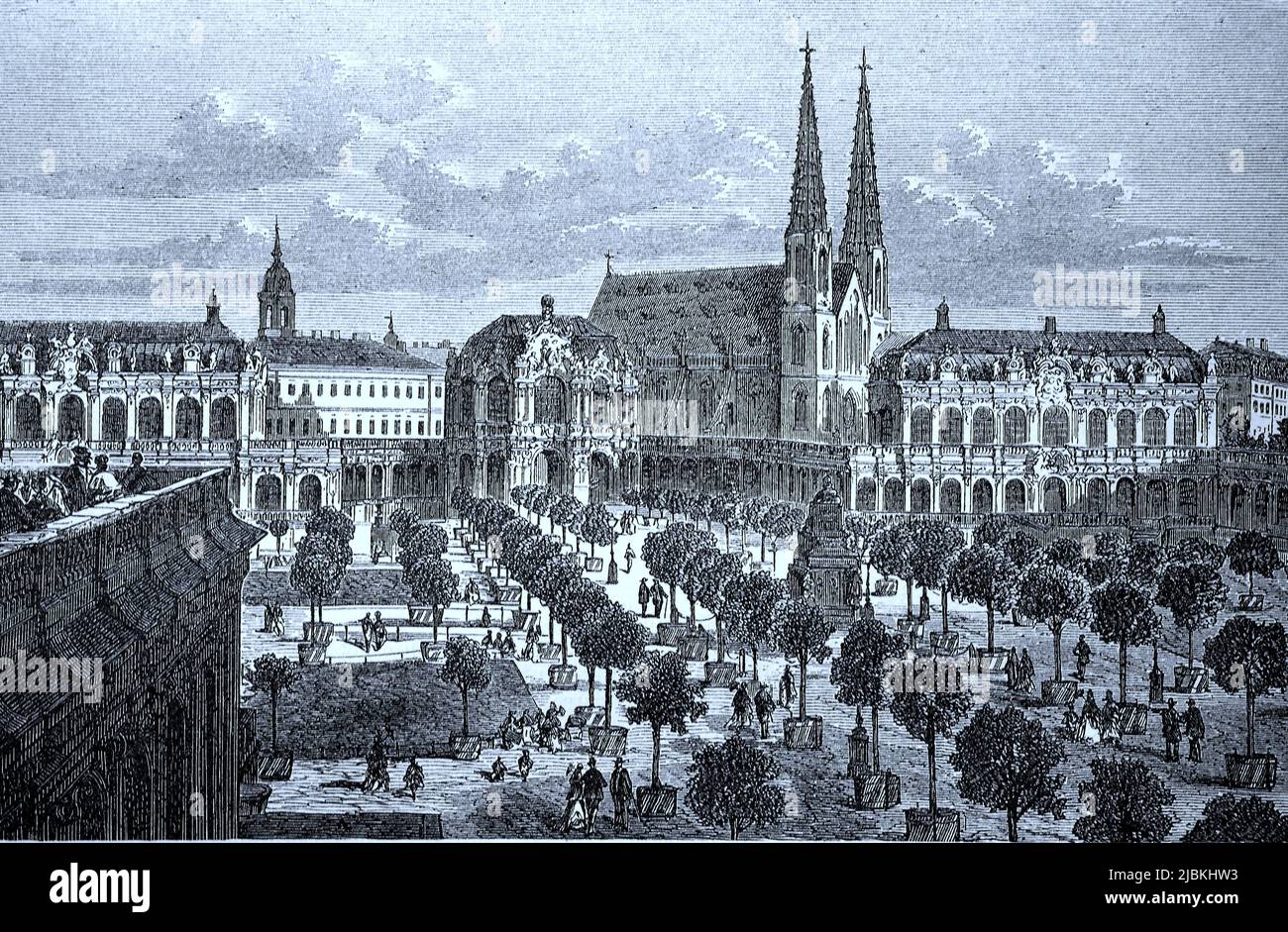 Der Zwinger und die Sophienkirche in Dresden, um 1870, Sachsen, Deutschland, digital restaurierte Reproduktion einer Originalvorlage aus dem 19. Jahrhundert, genaues Originaldatum nicht bekannt Stock Photo