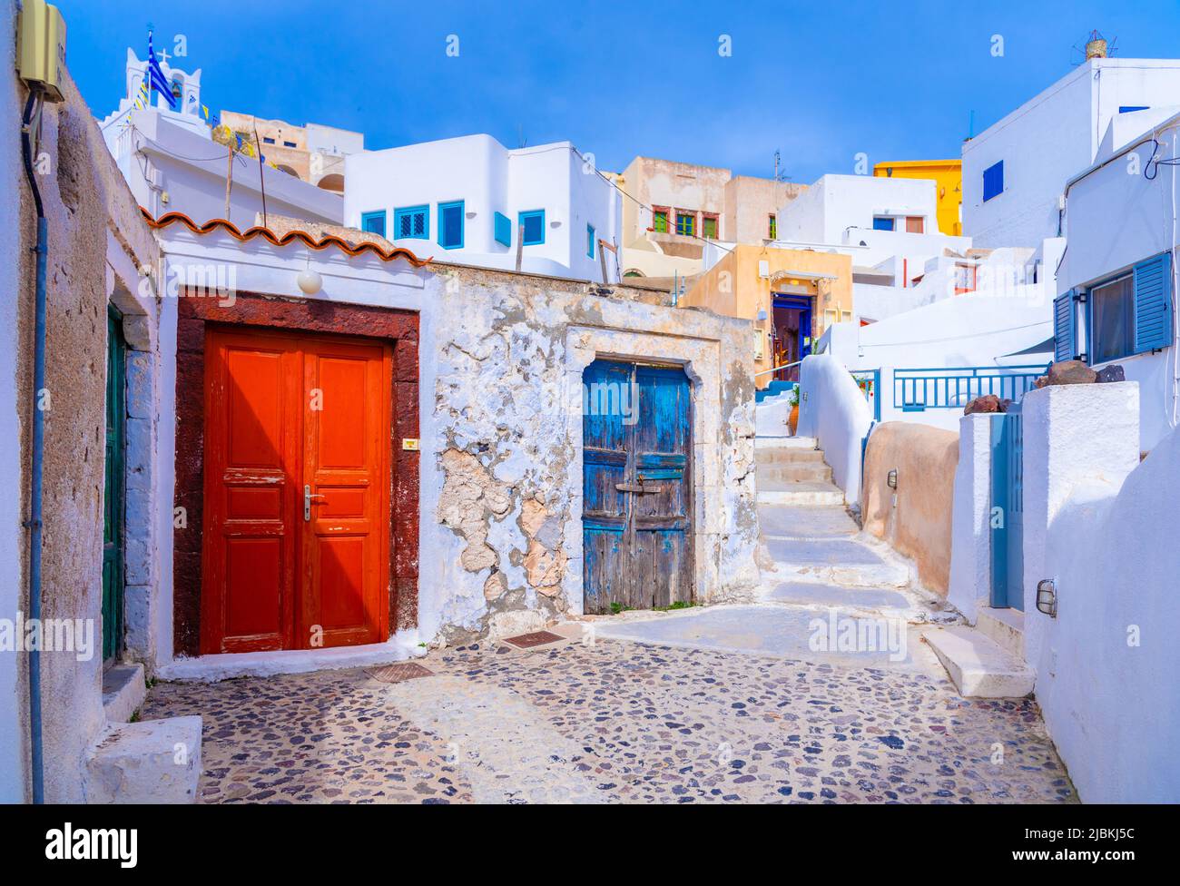 traditional village of Pirgos, Santorini, Greece. Stock Photo