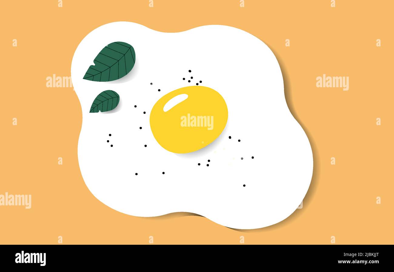 Fried egg isolated on a yellow background.Fried egg flat icon.Fried egg close up Stock Vector
