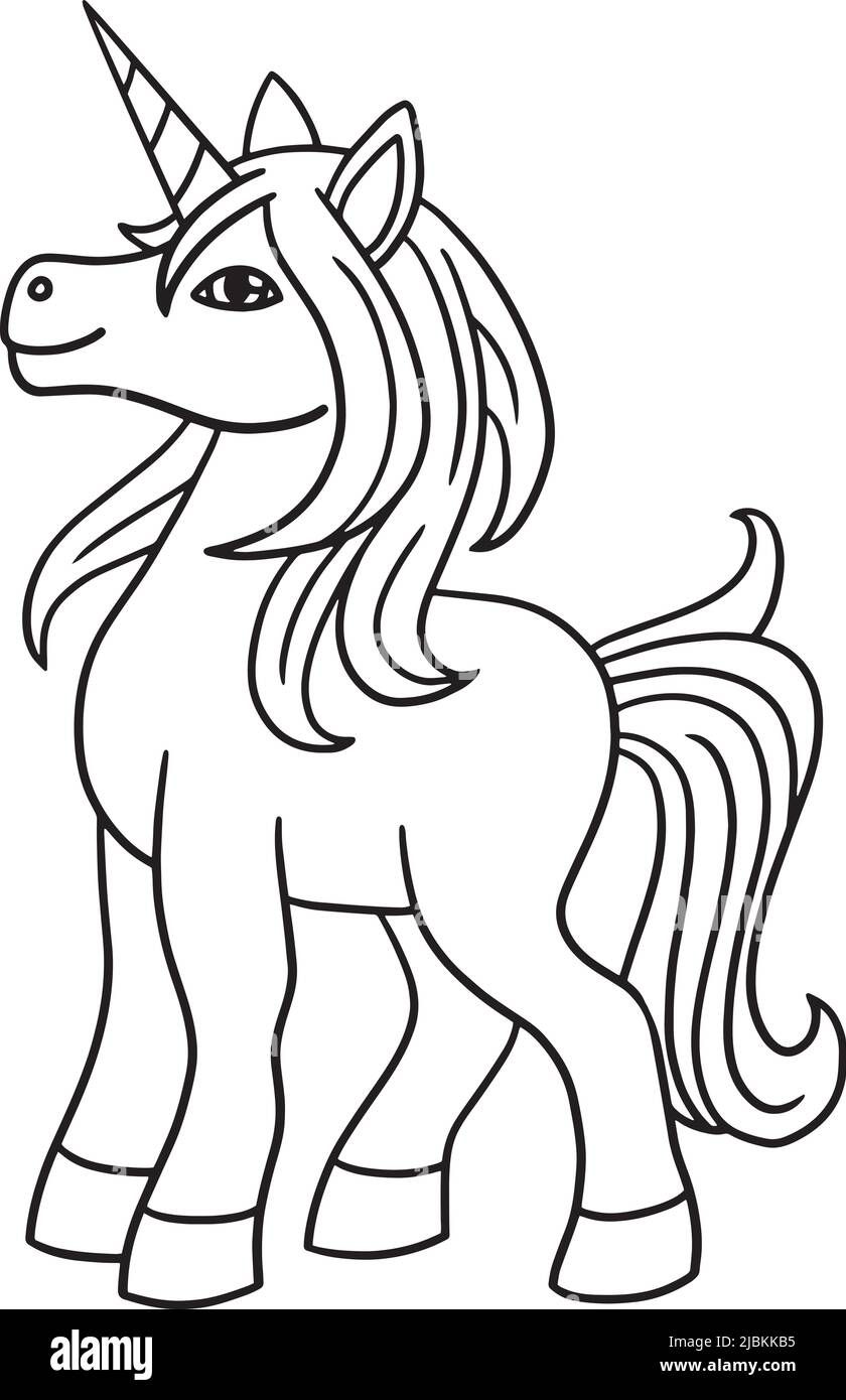 Standing Unicorn Isolated Coloring Page for Kids Stock Vector