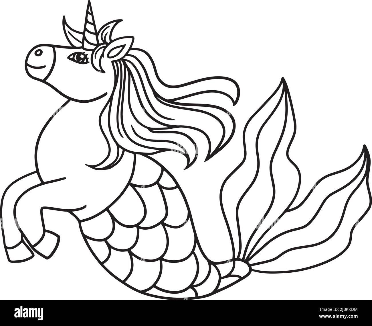 Mermaid Unicorn Isolated Coloring Page for Kids Stock Vector Image