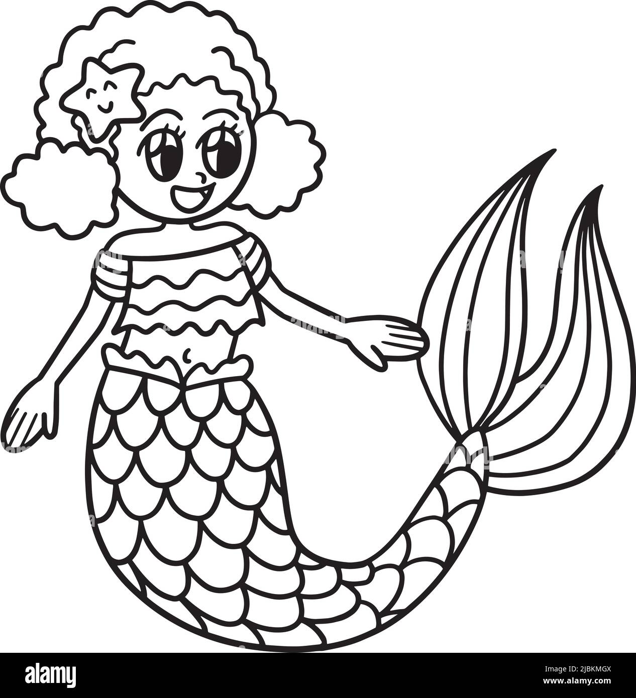 Afro American Mermaid Isolated Coloring Page Stock Vector