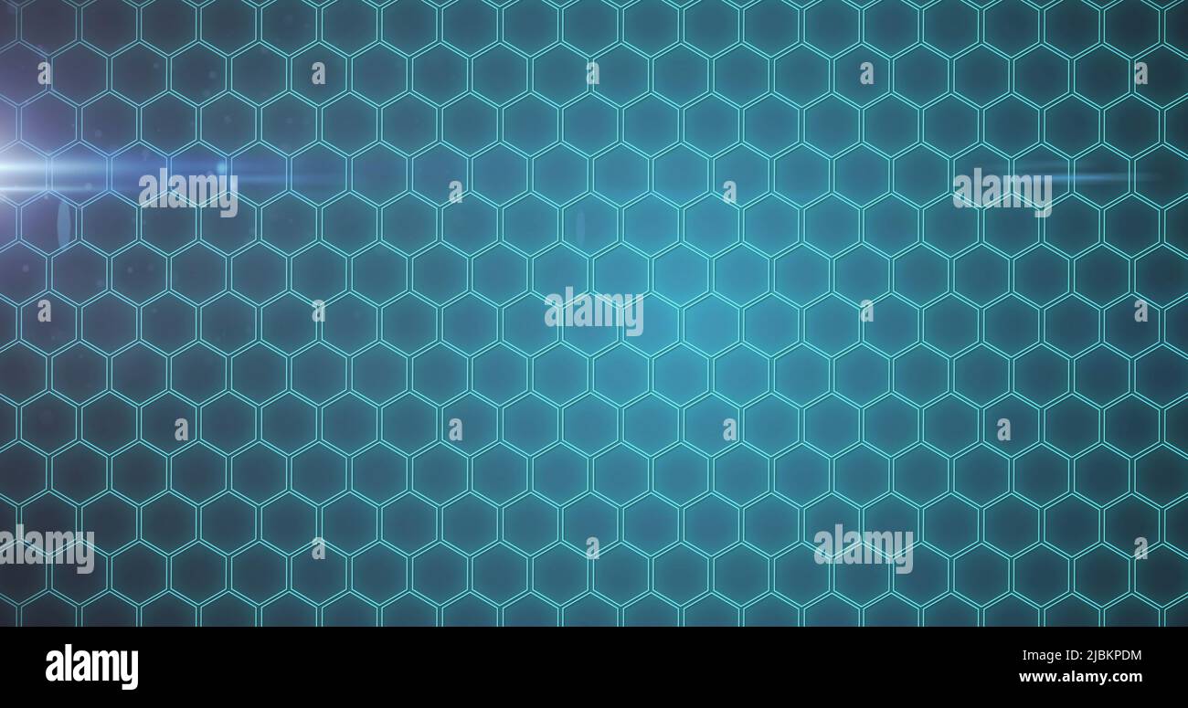 Image of light spots and hexagons on blue background Stock Photo - Alamy