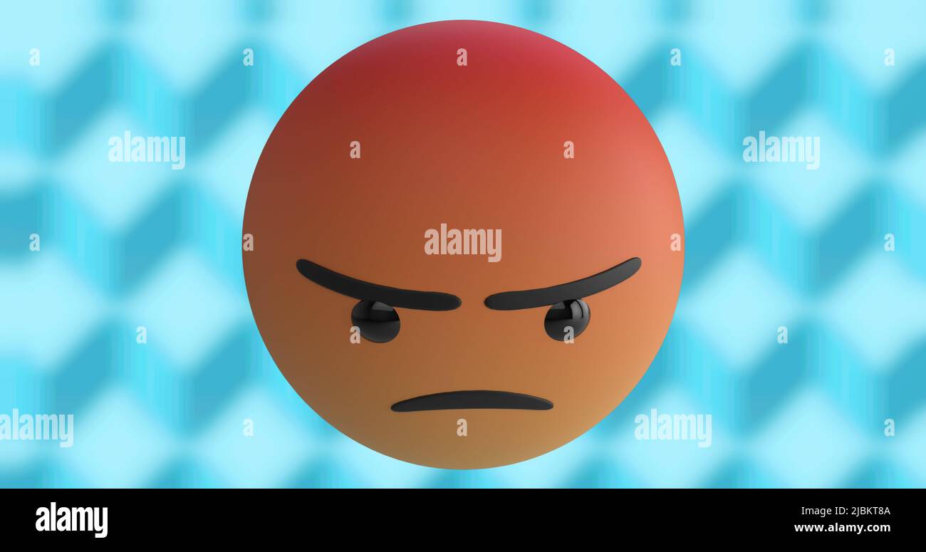 Image of angry emoji over blue background Stock Photo