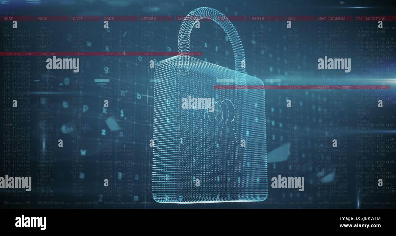 Image of data processing, online security padlock Stock Photo