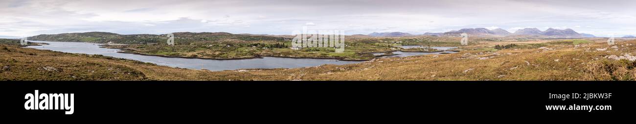 Panoramic view over Clifden Bay, Connemara, County Galway, Ireland Stock Photo