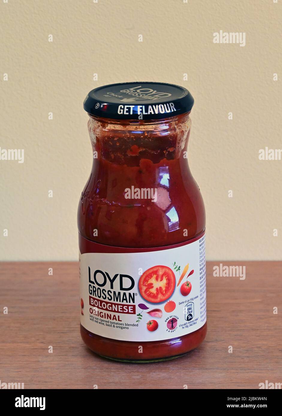 Jar of Loyd Grossman Bolognese Original cooking sauce. Stock Photo