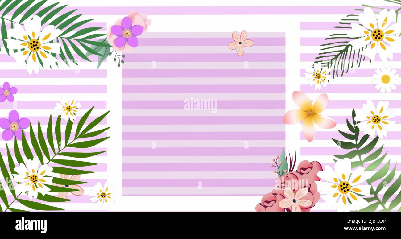 Image of multiple flowers moving over pink background Stock Photo