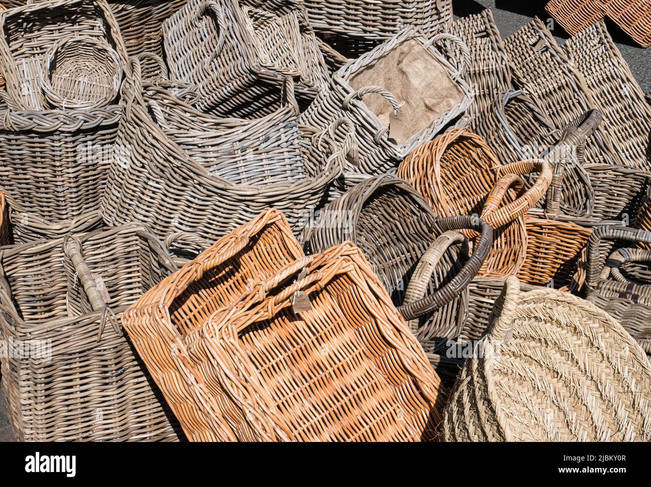 Pile of wicker baskets Stock Photo