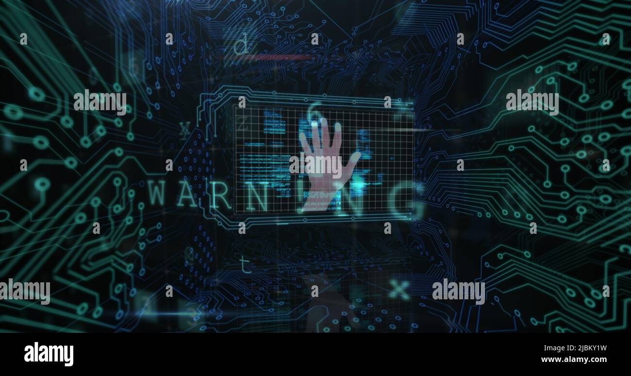 Image of security padlock and data processing over black background ...