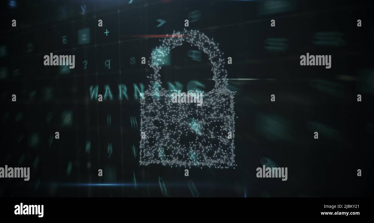 Image of security padlock over data processing on dark background Stock ...