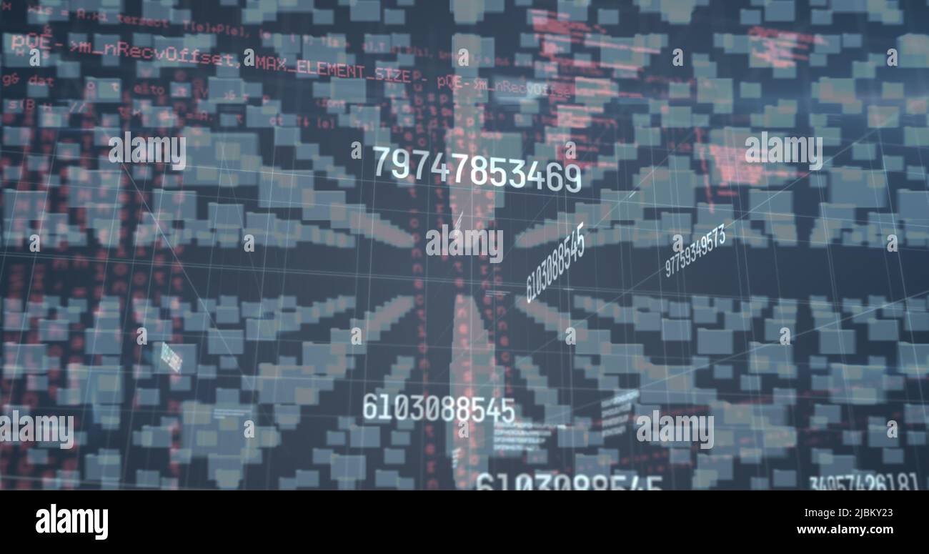 Image of security padlock and data processing over black background ...