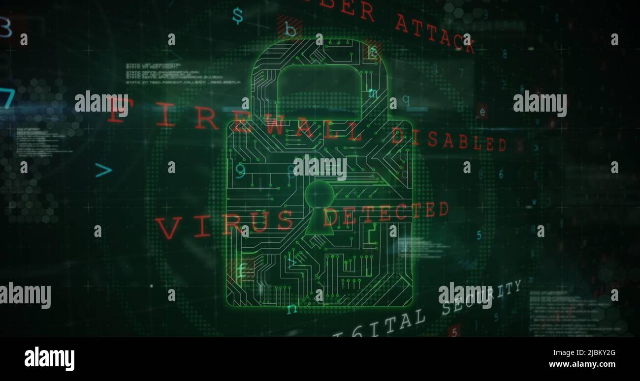 Image of security padlock and data processing over navy background ...