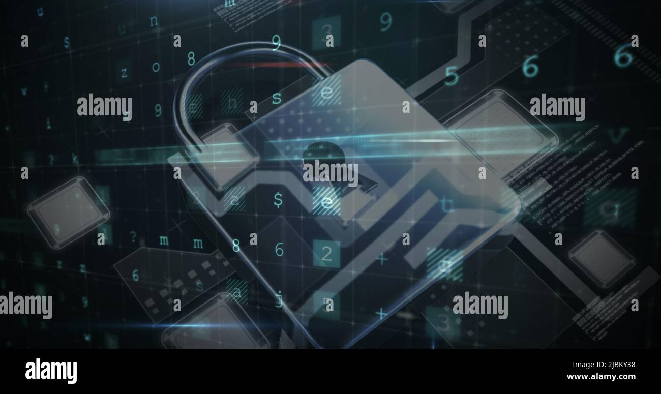 Image of security padlock over data processing on dark background Stock ...