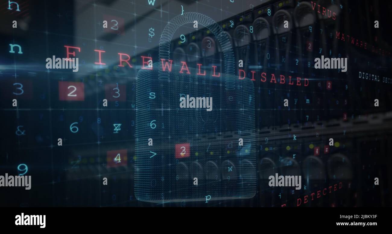 Image of security padlock and data processing over black background ...